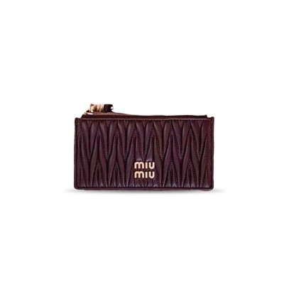 MIU MIU MATELASSÉ ZIPPERED SOLID COLOR LOGO LEATHER WALLET 5MB006 (15*8cm) 